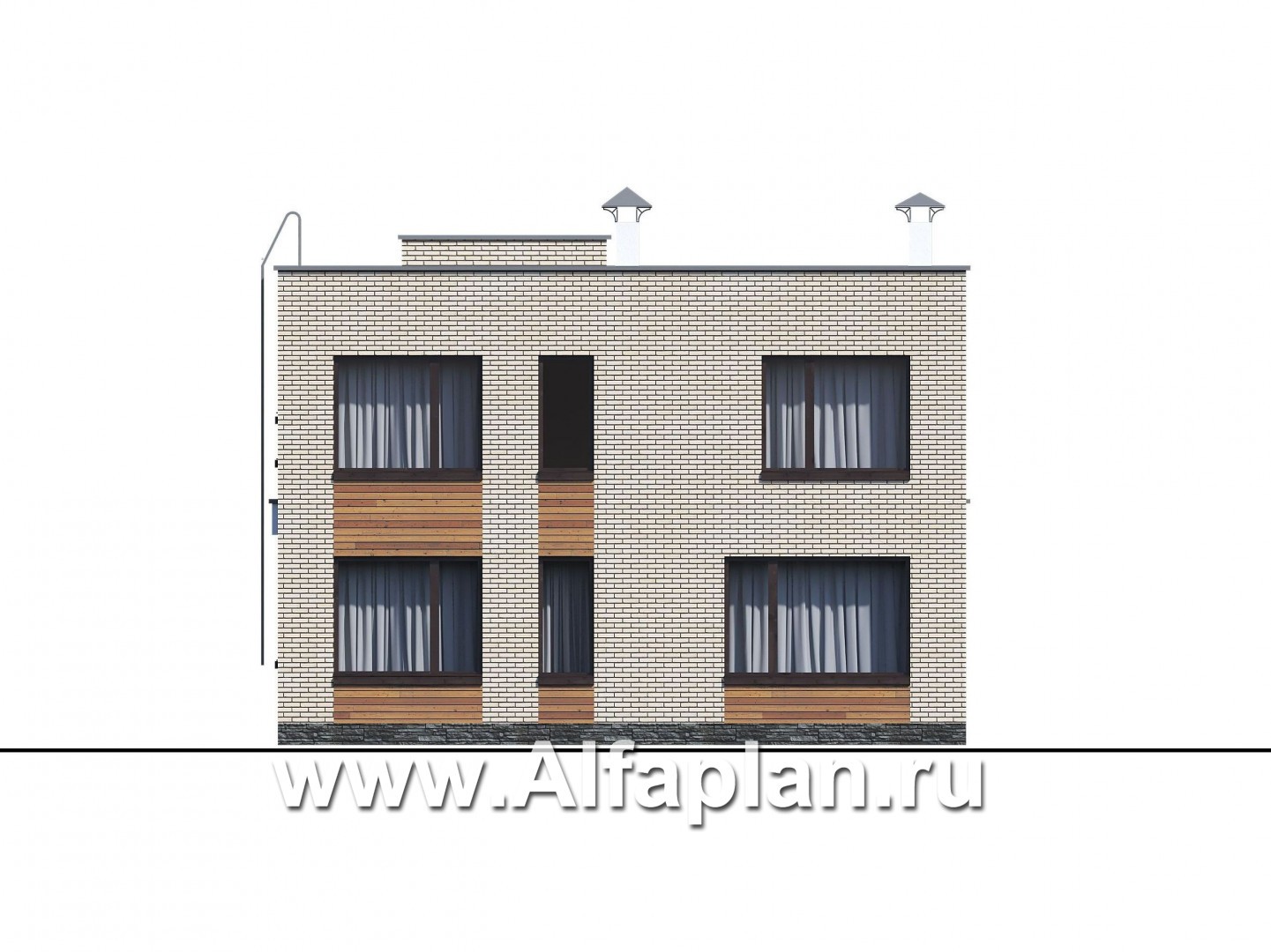 Проекты домов Альфаплан - «Эрго» - проект двухэтажного дома с плоской кровлей 10х10м - изображение фасада №3