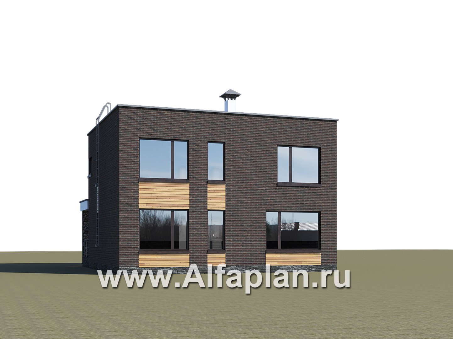 Проекты домов Альфаплан - «Эрго» - проект двухэтажного дома с плоской кровлей 10х10м - дополнительное изображение №3