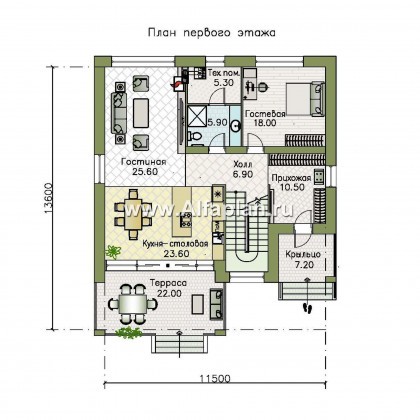 Проекты домов Альфаплан - «Эрго» - проект рационального, уютного современного дома - превью плана проекта №1
