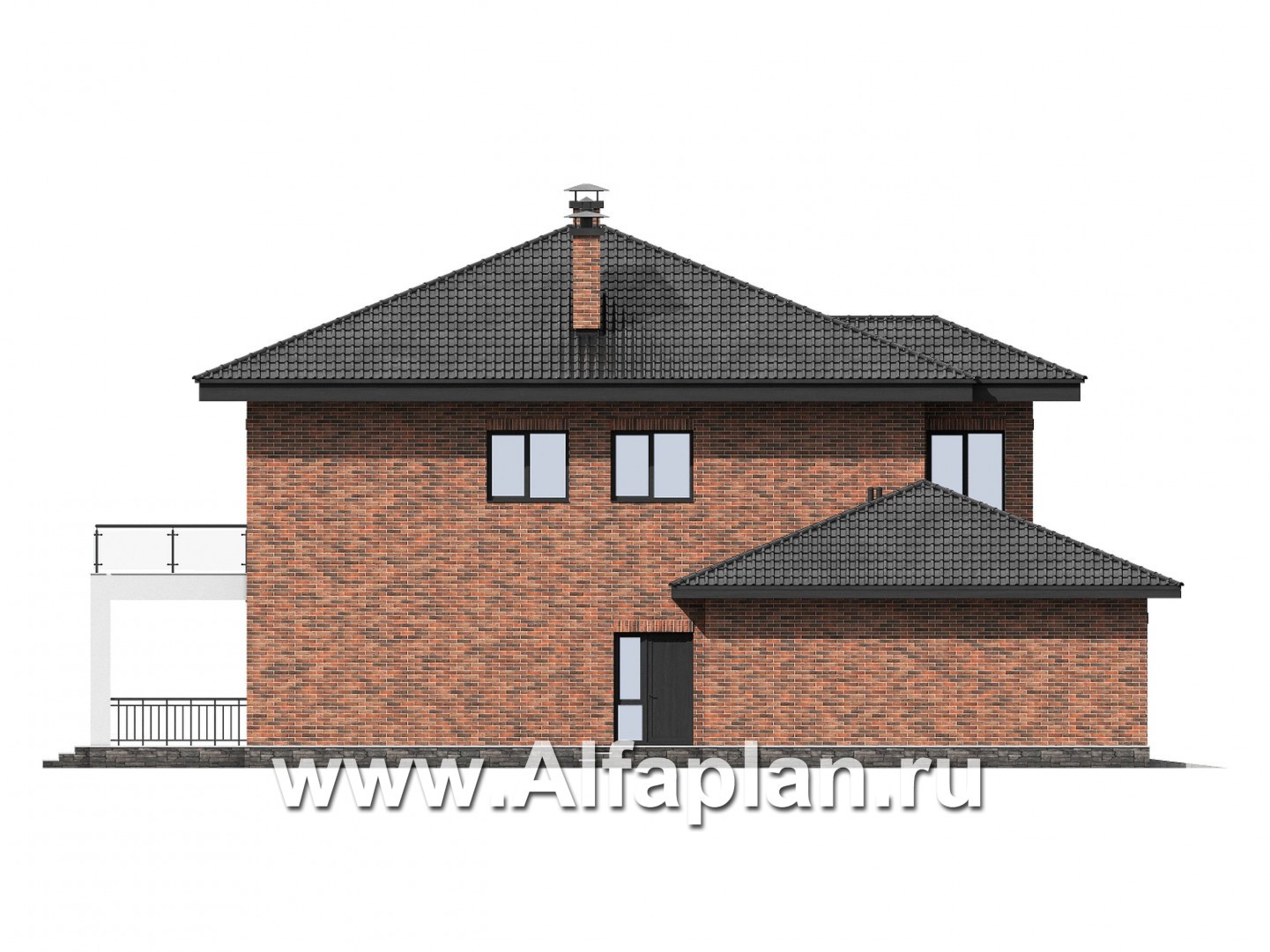 Проекты домов Альфаплан - Проект кирпичного трехэтажного особняка с двойным гаражом - изображение фасада №2