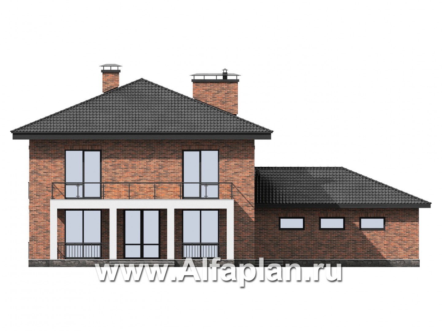 Проекты домов Альфаплан - Проект кирпичного трехэтажного особняка с двойным гаражом - изображение фасада №3