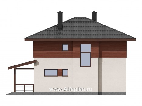 Проект двухэтажного дома из газобетона, с эркером и с террасой - превью фасада дома