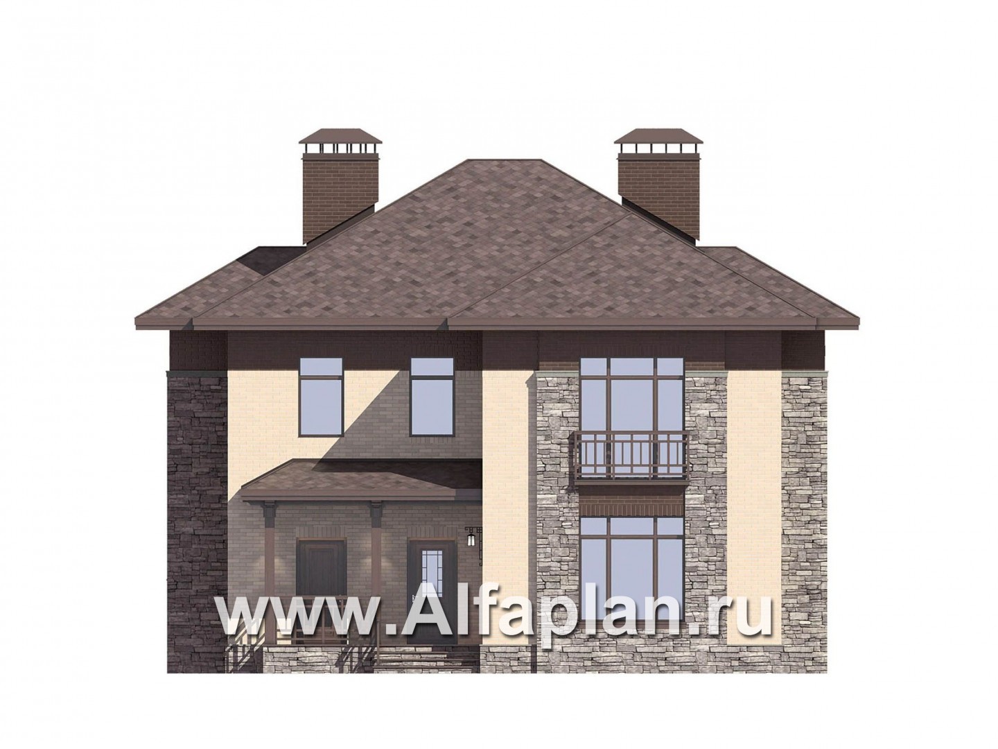 Проекты домов Альфаплан - Проект двухэтажного коттеджа c удобной планировкой - изображение фасада №2