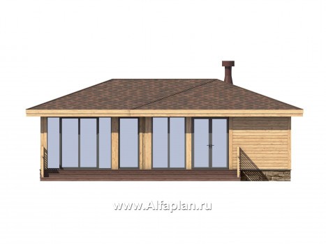 Проект гостевого дома, с большой террасой, спальней и душевой - превью фасада дома