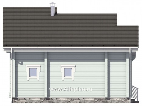 Проект дома с мансардой из бруса, с террасой. Гостевой дом, дача с односкатной кровлей - превью фасада дома