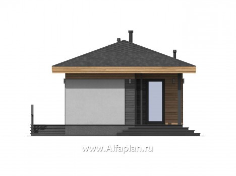 Проект одноэтажного дома, с террасой, одна спальня. Гостевой дом, дача - превью фасада дома