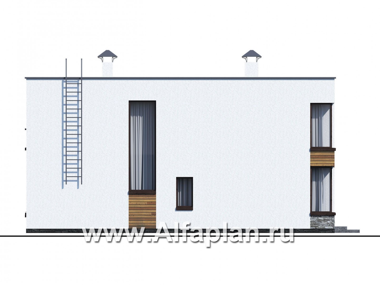 Проекты домов Альфаплан - «Спектр» - проект современного дома с двумя жилыми комнатами на 1-ом этаже - изображение фасада №2
