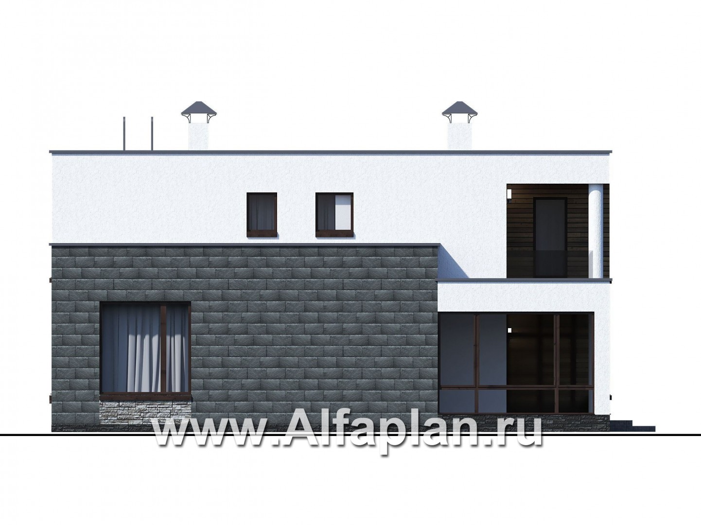 Проекты домов Альфаплан - «Спектр» - проект современного дома с двумя жилыми комнатами на 1-ом этаже - изображение фасада №4