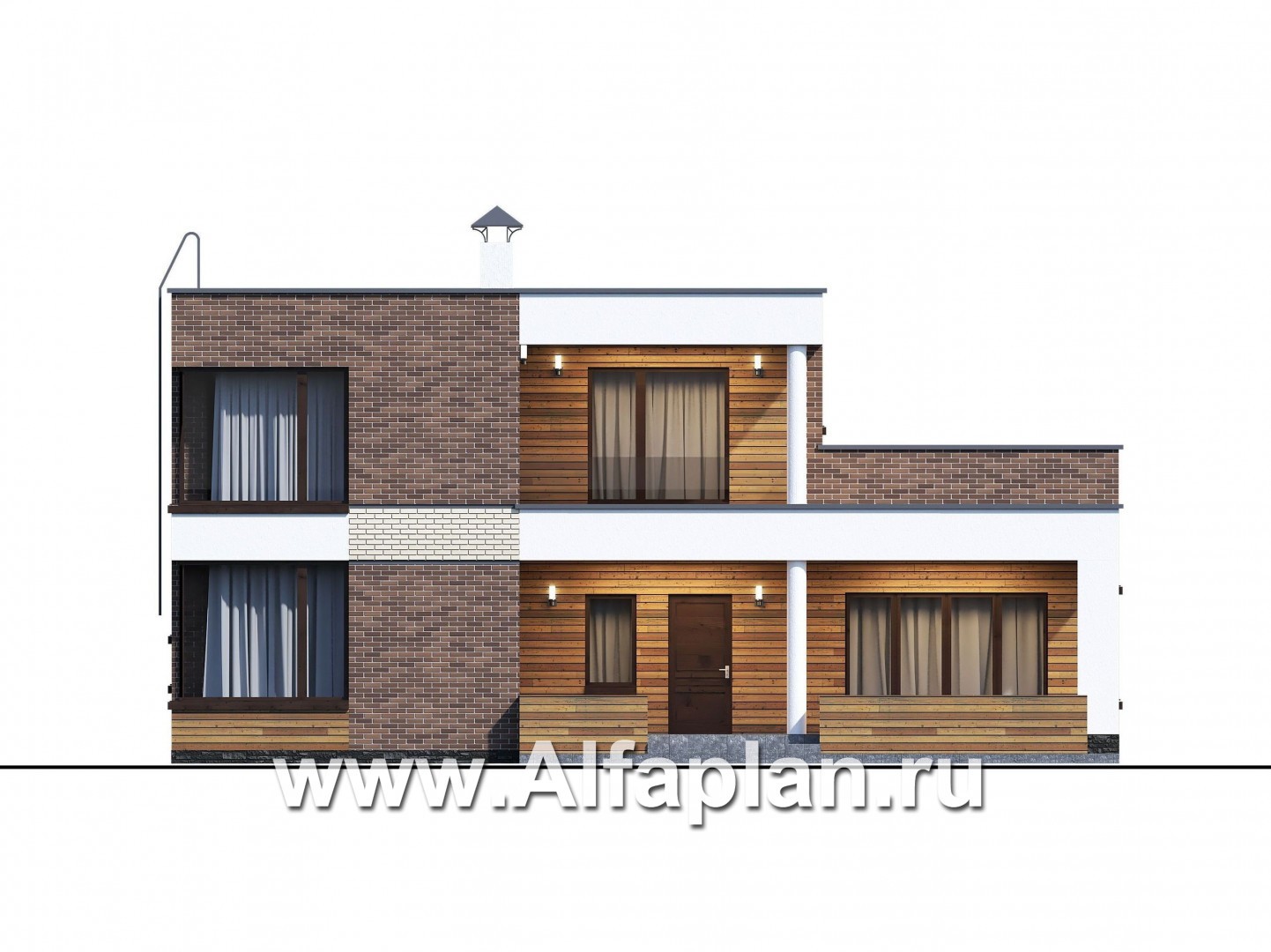 Проекты домов Альфаплан - «Спектр» - проект современного дома с двумя жилыми комнатами на 1-ом этаже и сауной - изображение фасада №1