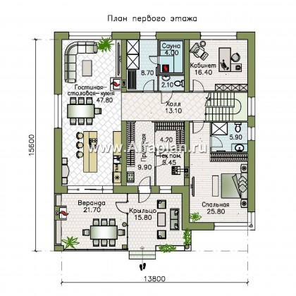 Проекты домов Альфаплан - «Спектр» - проект современного дома с двумя жилыми комнатами на 1-ом этаже и сауной - превью плана проекта №1