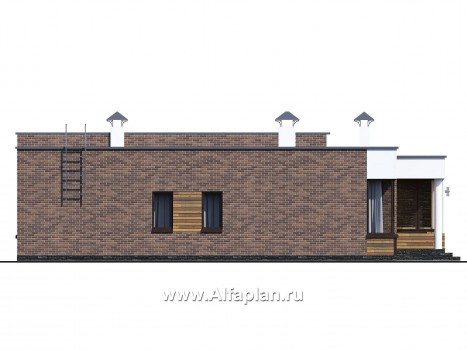 Проекты домов Альфаплан - «Фортис» - одноэтажный дом с плоской кровлей - превью фасада №3