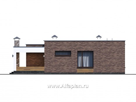 Проекты домов Альфаплан - «Фортис» - одноэтажный дом с плоской кровлей, и грилем на террасе - превью фасада №4