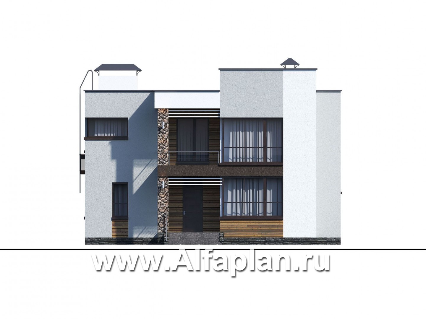 Проекты домов Альфаплан - «Престиж» - проект удобного и просторного дома с плоской кровлей - изображение фасада №1