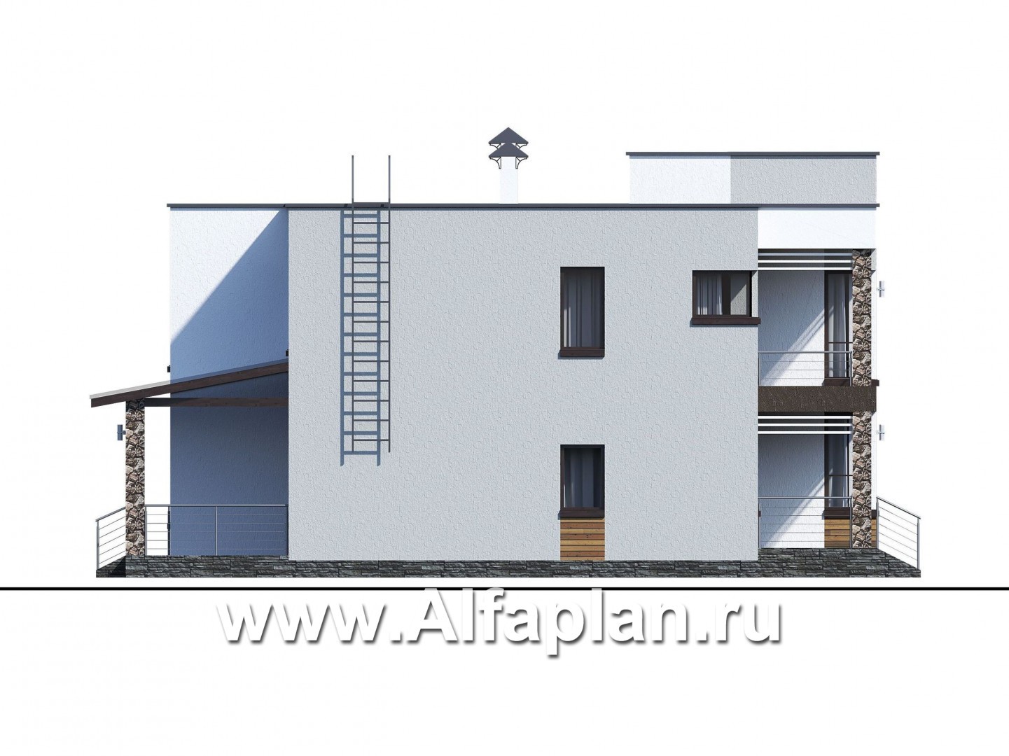 Проекты домов Альфаплан - «Престиж» - проект двухэтажного дома, в стиле хай-тек, с террасой и с плоской кровлей - изображение фасада №2