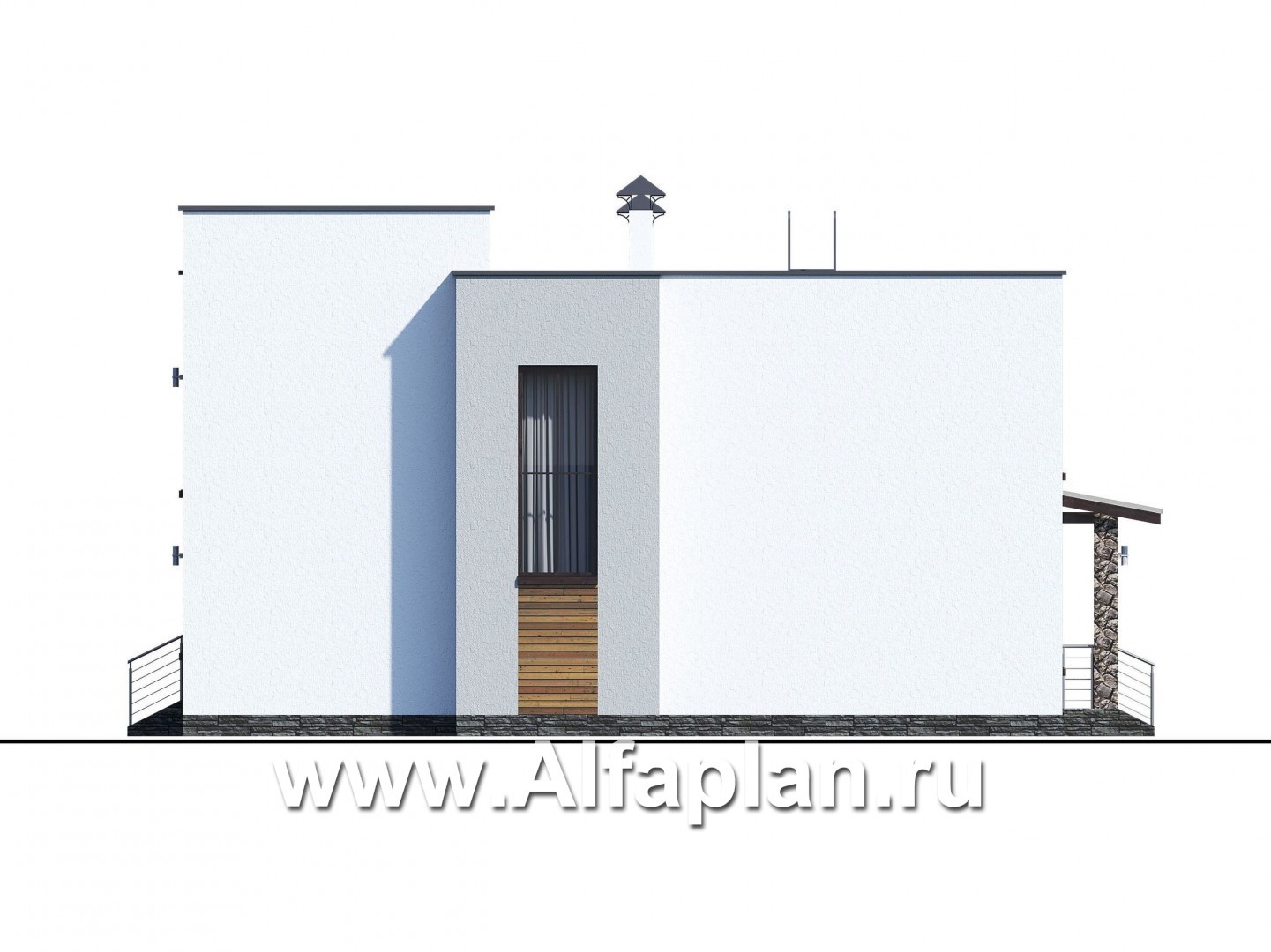 Проекты домов Альфаплан - «Престиж» - проект двухэтажного дома, в стиле хай-тек, с террасой и с плоской кровлей - изображение фасада №4