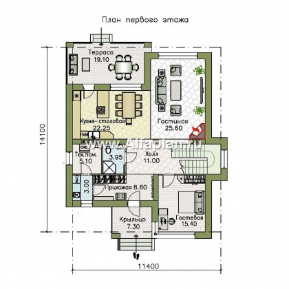 Проекты домов Альфаплан - «Престиж» - проект двухэтажного дома, в стиле хай-тек, с террасой и с плоской кровлей - превью плана проекта №1
