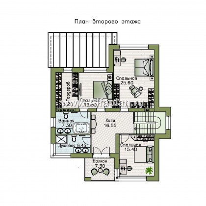 Проекты домов Альфаплан - «Престиж» - проект двухэтажного дома, в стиле хай-тек, с террасой и с плоской кровлей - превью плана проекта №2