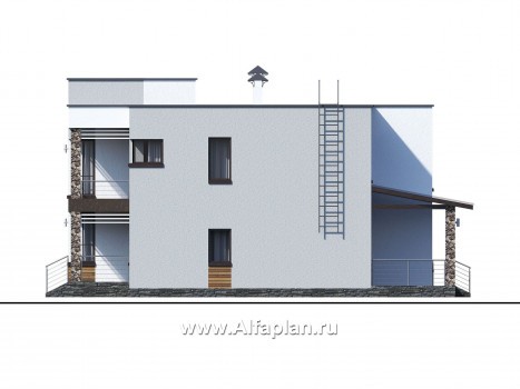 Проекты домов Альфаплан - «Престиж» - проект удобного и просторного дома с плоской кровлей - превью фасада №2