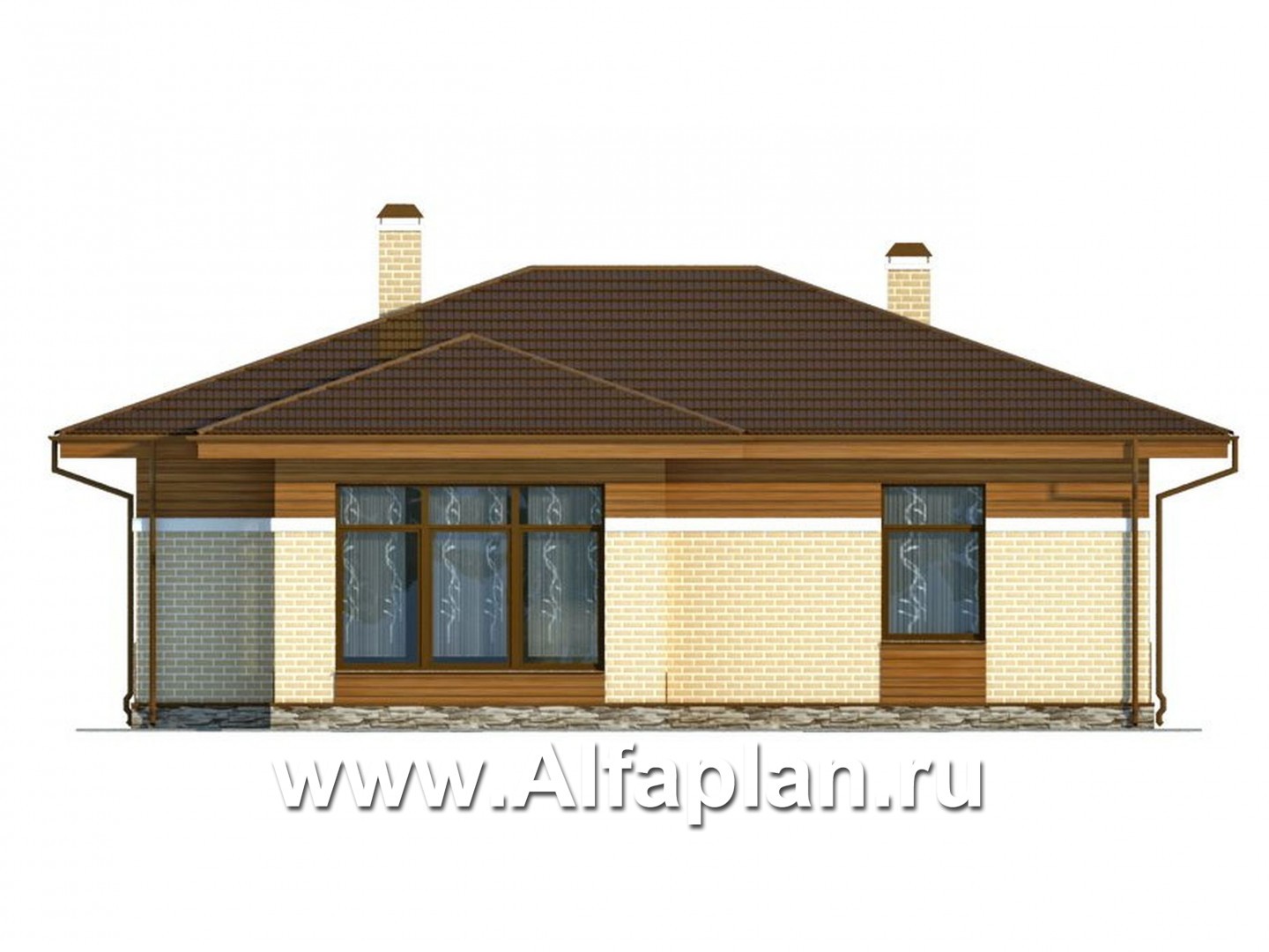 Проекты домов Альфаплан - Проект одноэтажного загородного дома из газобетона - изображение фасада №2