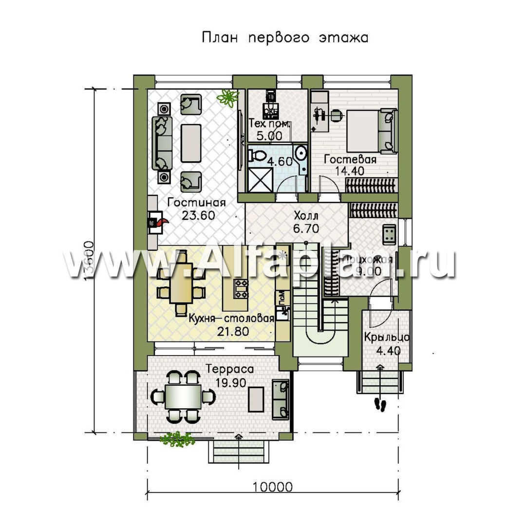 Проекты домов Альфаплан - «Эрго» - проект компактного дома 10х10м с удобной планировкой - изображение плана проекта №1