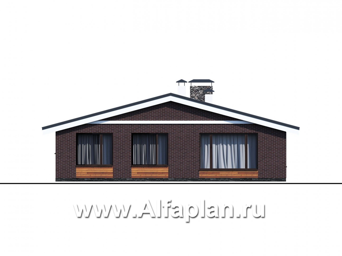 Проекты домов Альфаплан - «Веда» - проект одноэтажного дома с двускатной кровлей (три спальни) - изображение фасада №4