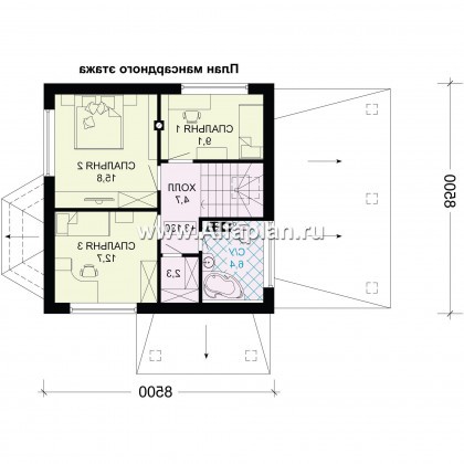 Проекты домов Альфаплан - Проект компактного мансардного дома с навесом для машины - превью плана проекта №2