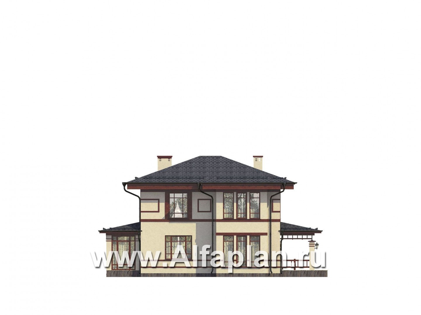 Проекты домов Альфаплан - Проект комфортного дома на две семьи - изображение фасада №4