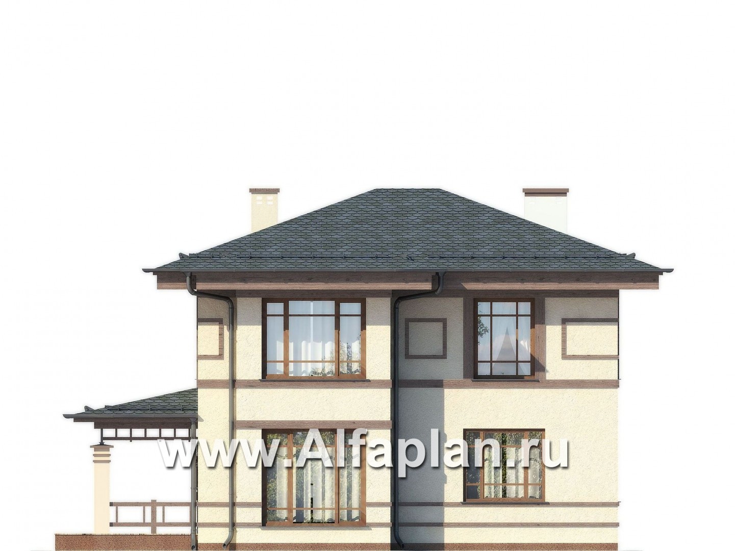 Проекты домов Альфаплан - Проект двухэтажного дома в восточном стиле - изображение фасада №2