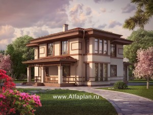 Проекты домов Альфаплан - Проект двухэтажного дома с восточными мотивами - превью основного изображения