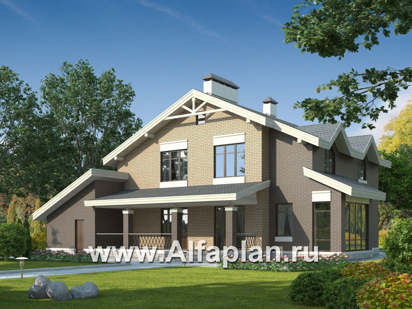 Проекты домов Альфаплан - Проект современного дома с гаражом на две машины - дополнительное изображение №1