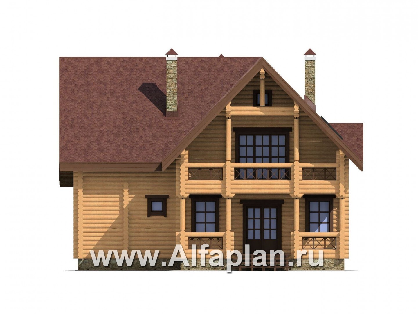 Проекты домов Альфаплан - Проект деревянного дома с верандой - изображение фасада №1