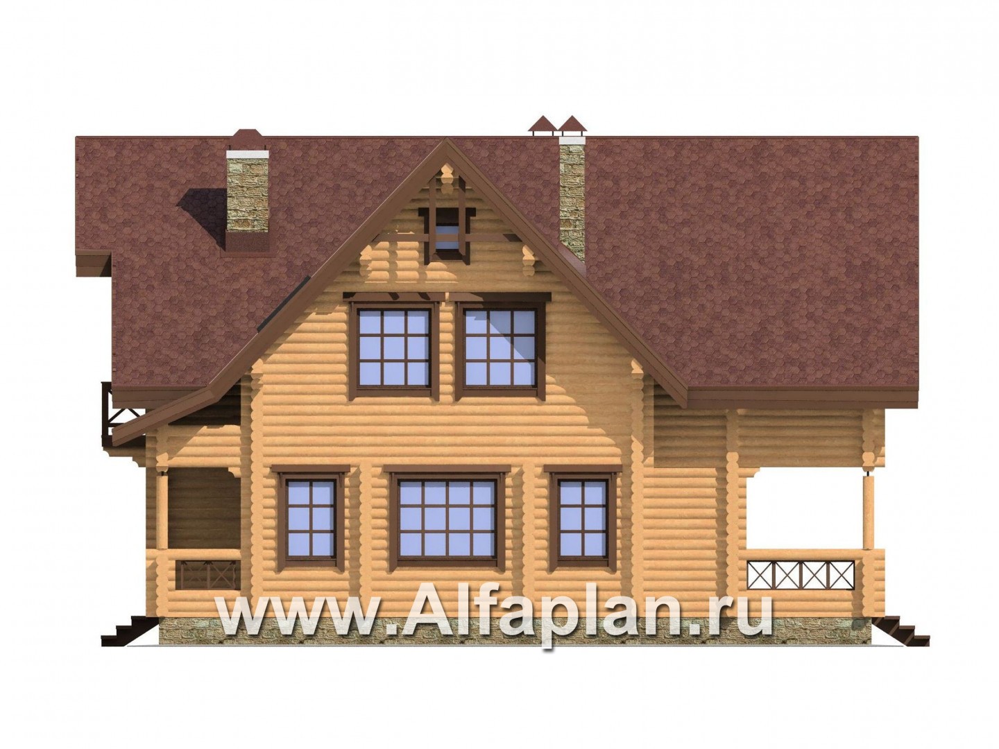 Проекты домов Альфаплан - Проект деревянного дома с верандой - изображение фасада №3