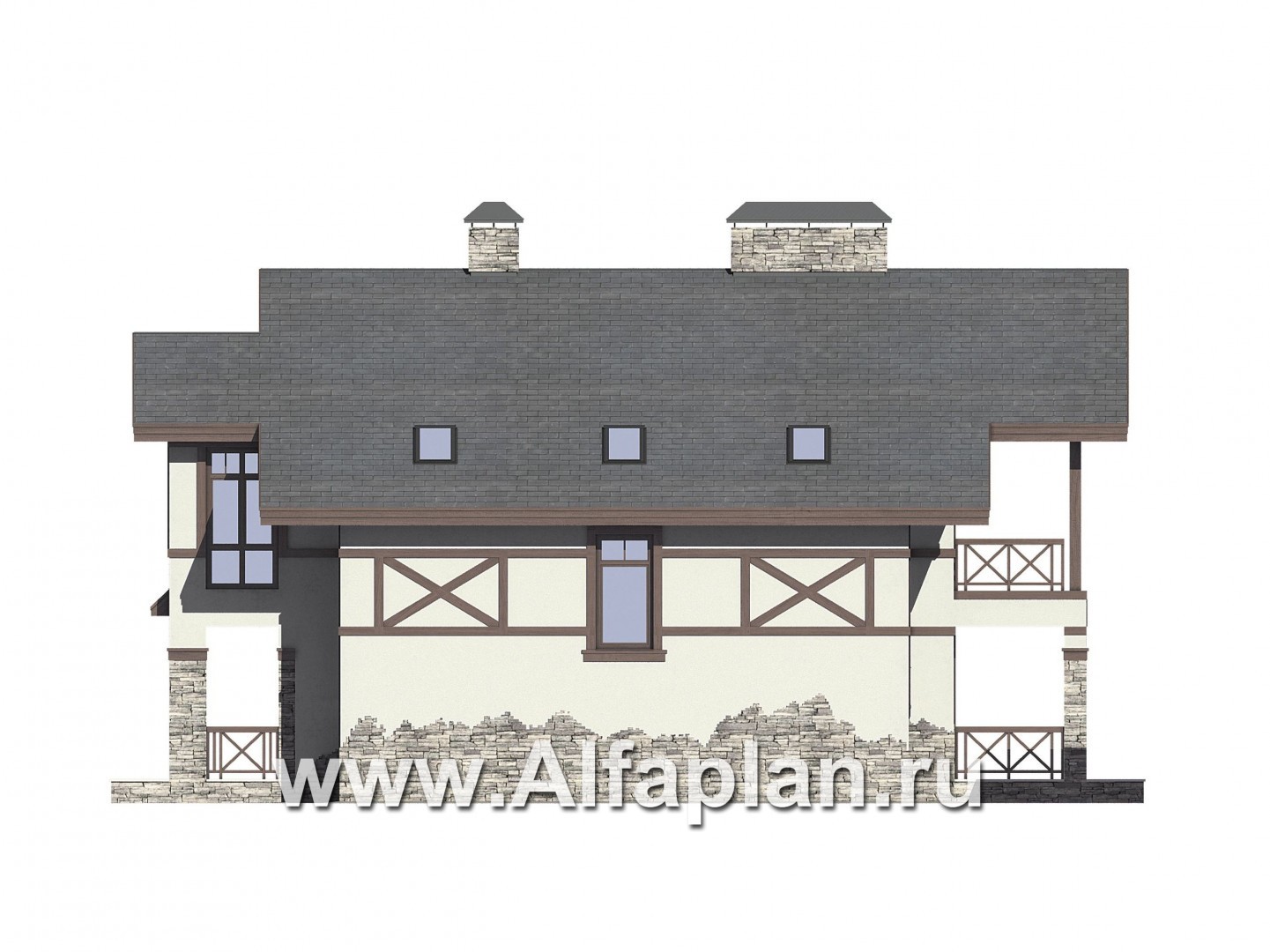 Проекты домов Альфаплан - Проект загородный дом с фахверком на фасадах - изображение фасада №3