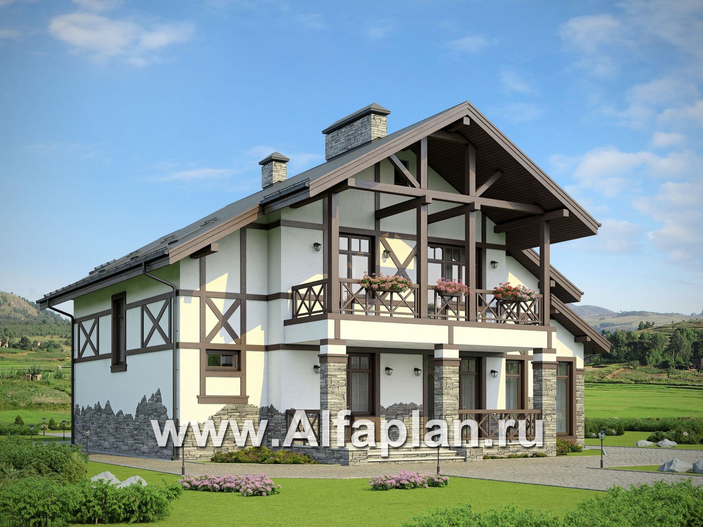 Проекты домов Альфаплан - Проект загородный дом с фахверком на фасадах - дополнительное изображение №2