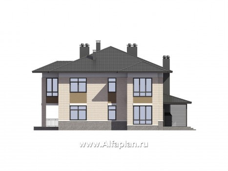 Проекты домов Альфаплан - Проект дома на две семьи с большими террасами-барбекю - превью фасада №2