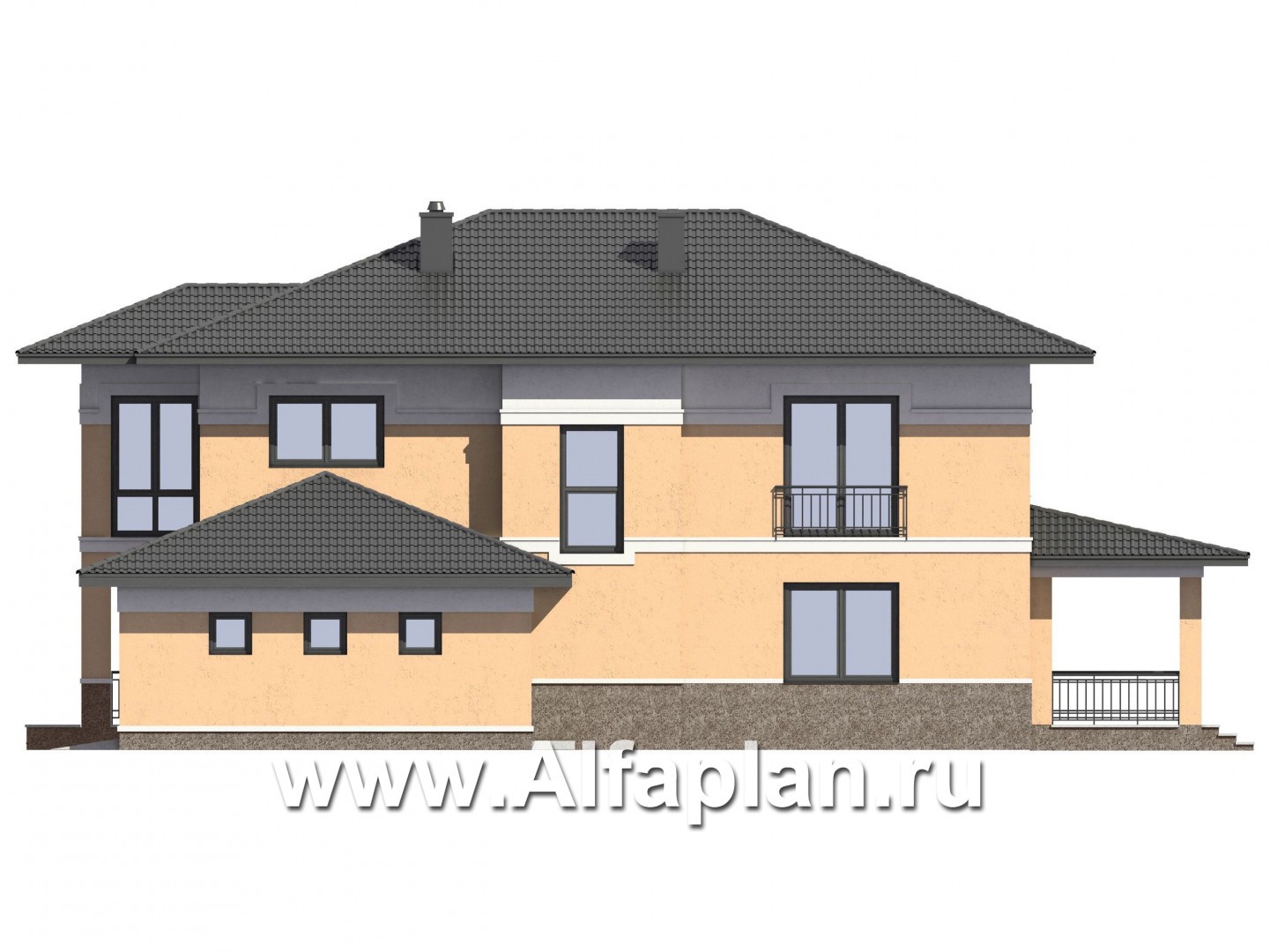 Проекты домов Альфаплан - Проект двухэтажного коттеджа с большим гаражом - изображение фасада №4