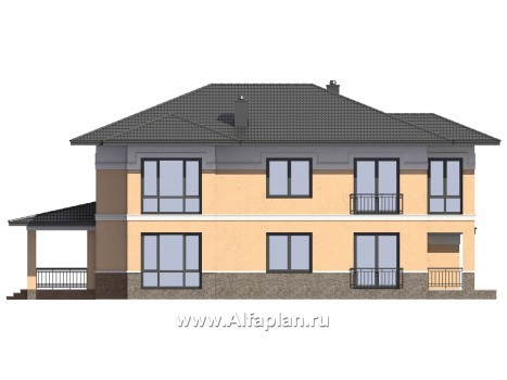 Проекты домов Альфаплан - Проект двухэтажного коттеджа с большим гаражом - превью фасада №3