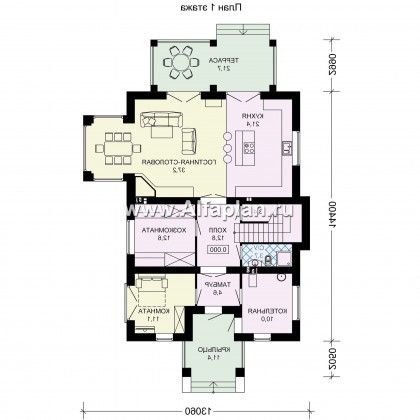 Проекты домов Альфаплан - Проект элегантного двухэтажного коттеджа - превью плана проекта №1