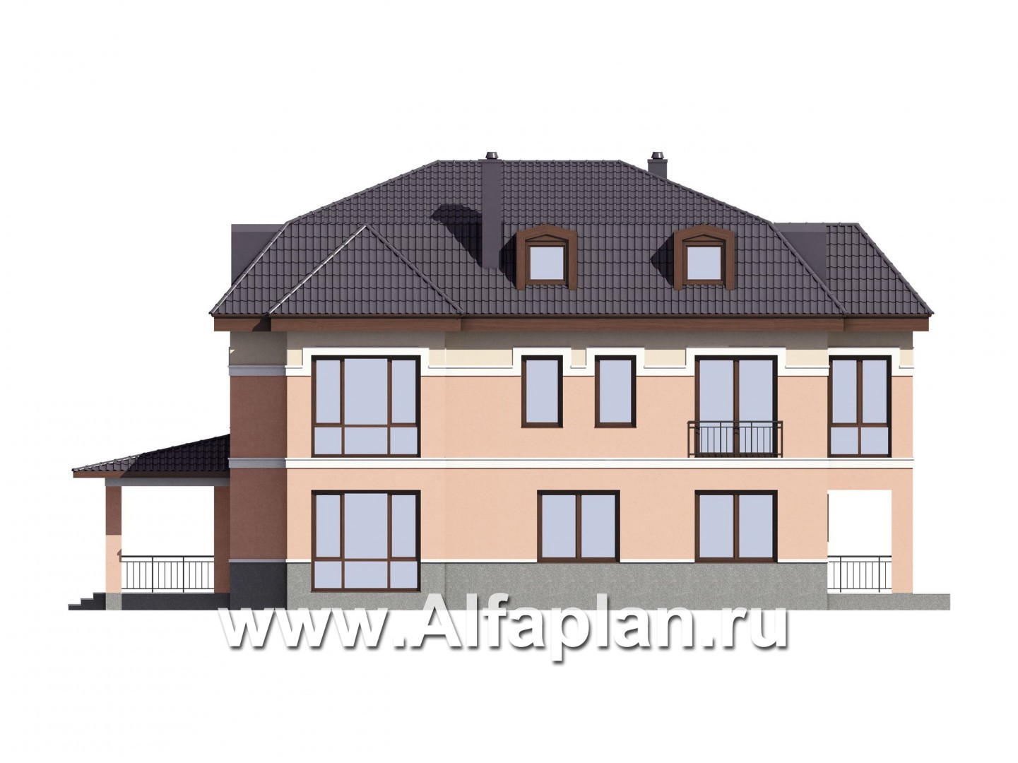 Проекты домов Альфаплан - Проект двухэтажного коттеджа с эксплуатируемой мансардой - изображение фасада №2
