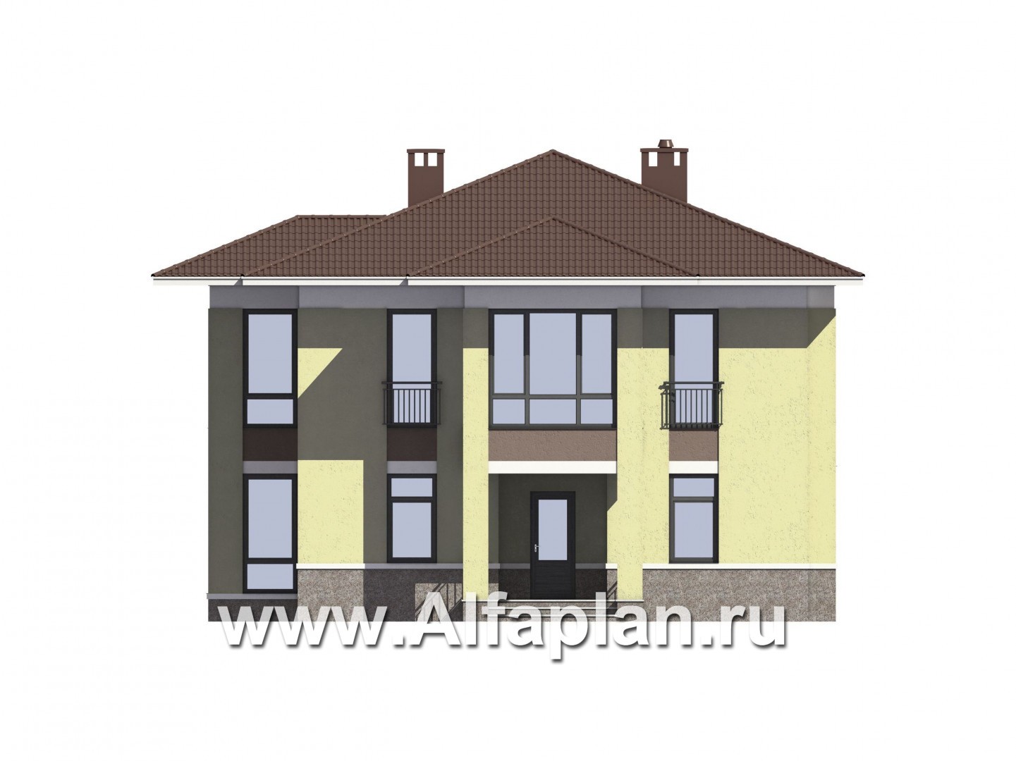 Проекты домов Альфаплан - Проект двухэтажного  кирпичного дома (пять спален) - изображение фасада №1