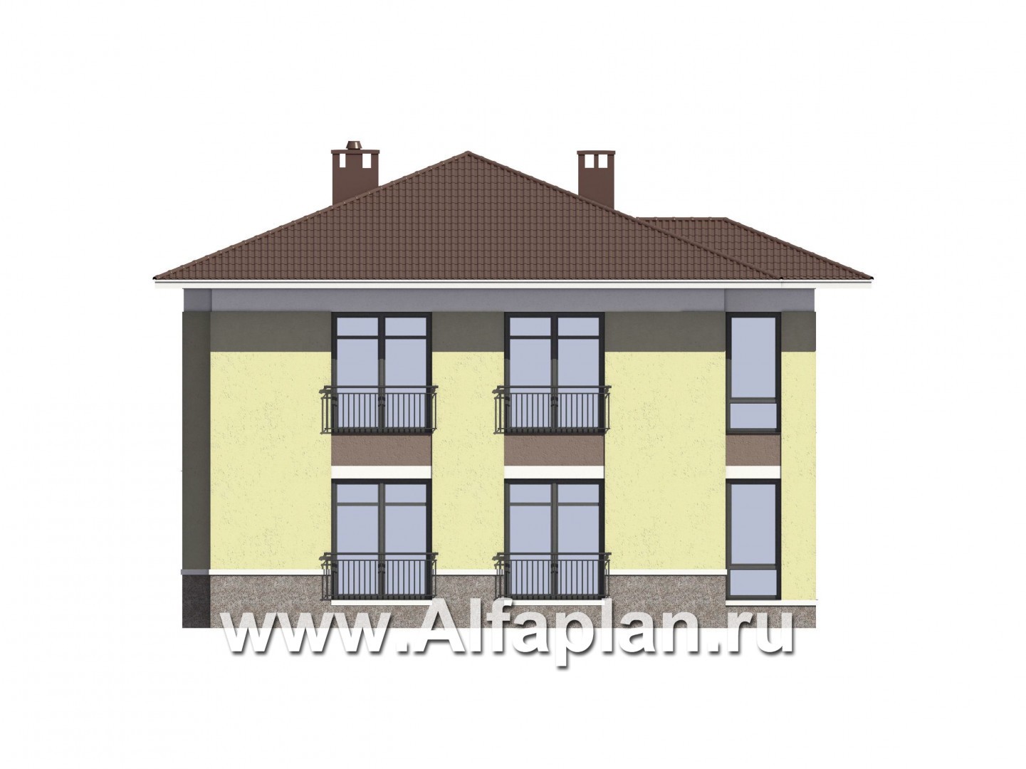 Проекты домов Альфаплан - Проект двухэтажного  кирпичного дома (пять спален) - изображение фасада №2