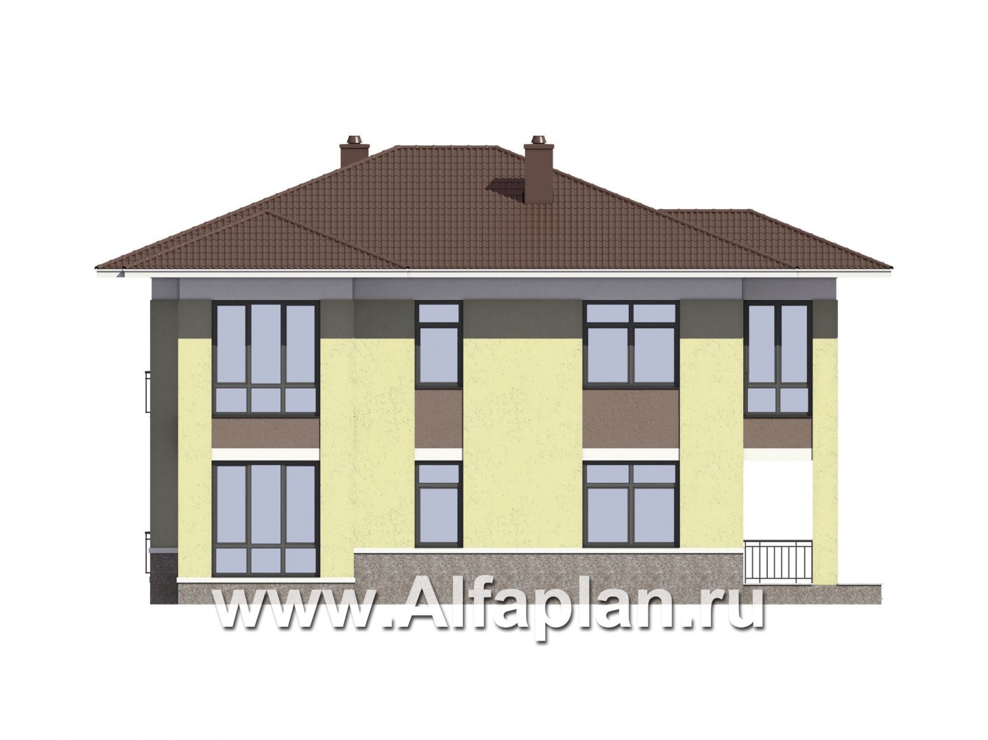 Проекты домов Альфаплан - Проект двухэтажного  кирпичного дома (пять спален) - изображение фасада №3