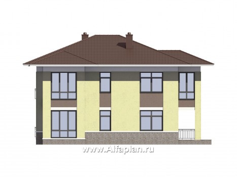Проекты домов Альфаплан - Проект двухэтажного  кирпичного дома (пять спален) - превью фасада №3