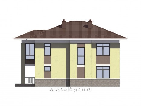 Проекты домов Альфаплан - Проект двухэтажного  кирпичного дома (пять спален) - превью фасада №4