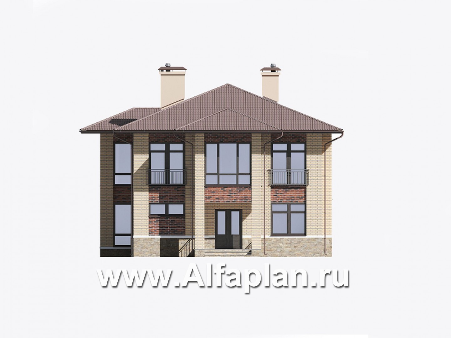 Проекты домов Альфаплан - Проект двухэтажного особняка с большой гостиной - изображение фасада №1