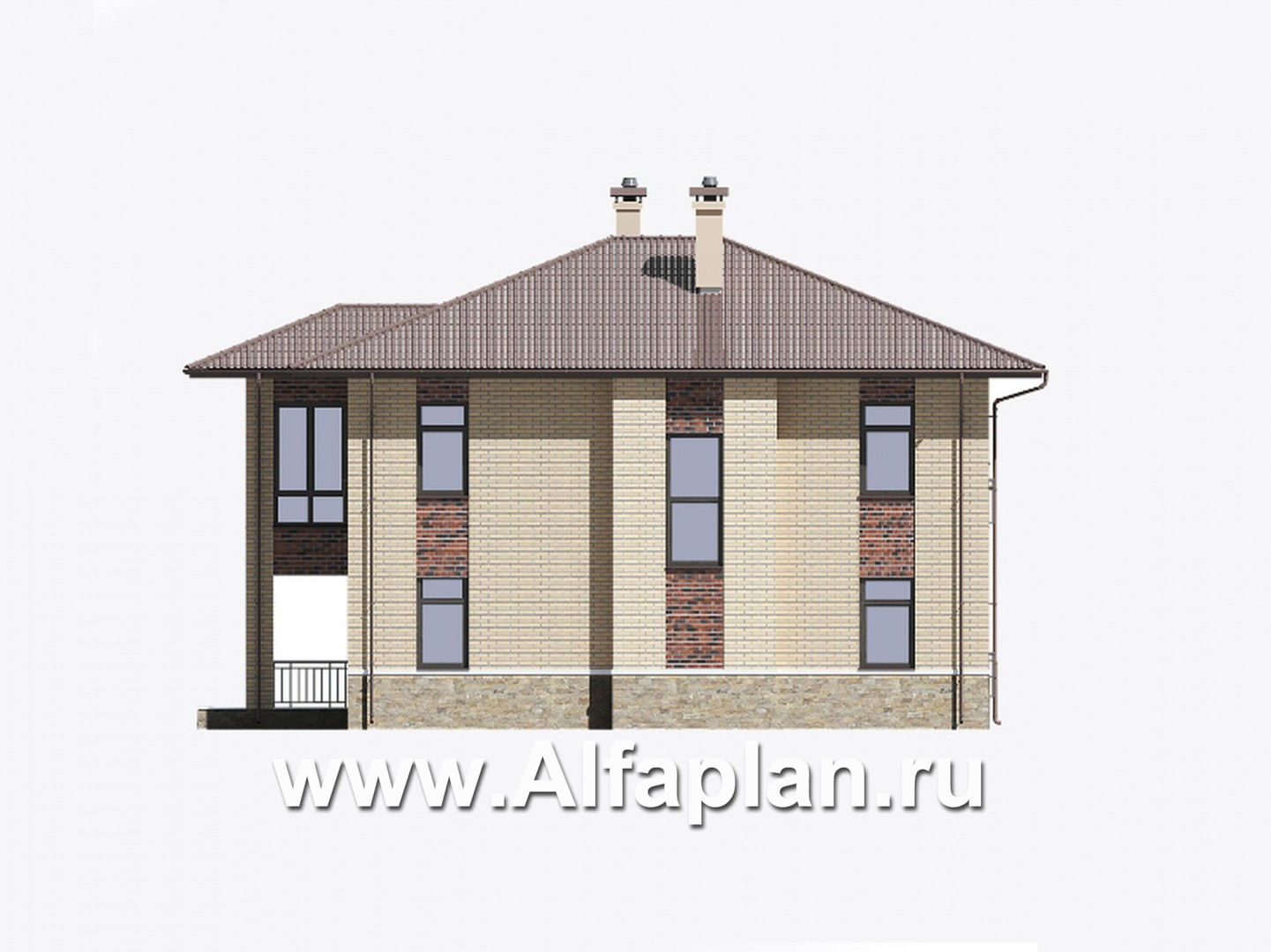 Проекты домов Альфаплан - Проект двухэтажного особняка с большой гостиной - изображение фасада №2
