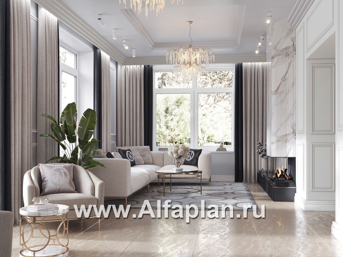 Проекты домов Альфаплан - Проект двухэтажного особняка с большой гостиной - дополнительное изображение №2