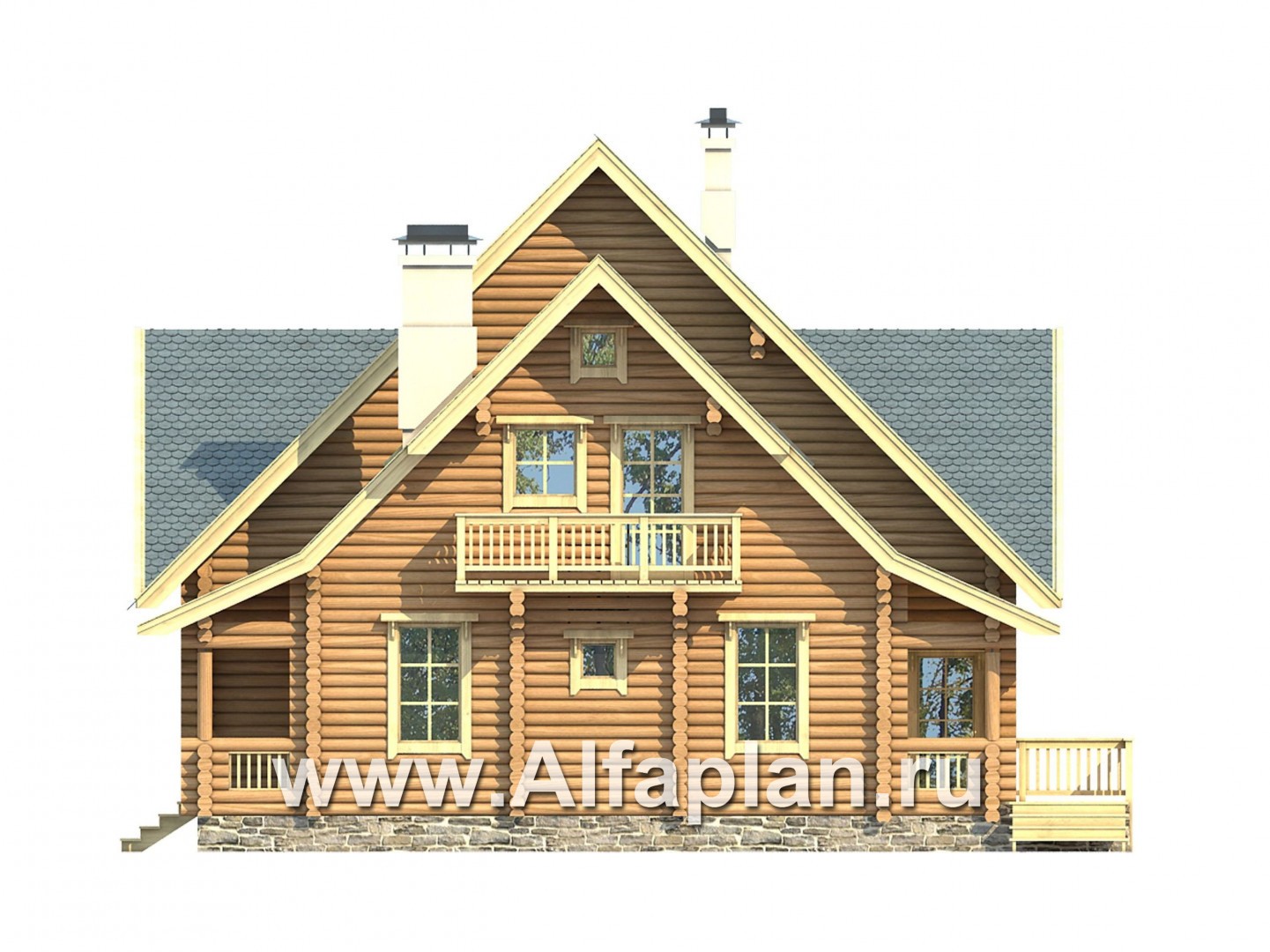 Проекты домов Альфаплан - Проект прадиционного деревянного загородного дома - изображение фасада №1