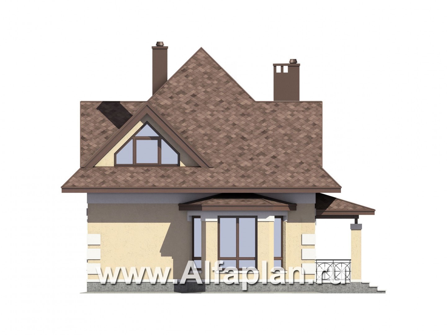 Проекты домов Альфаплан - Проект компактного мансардного дома из газобетона - изображение фасада №4