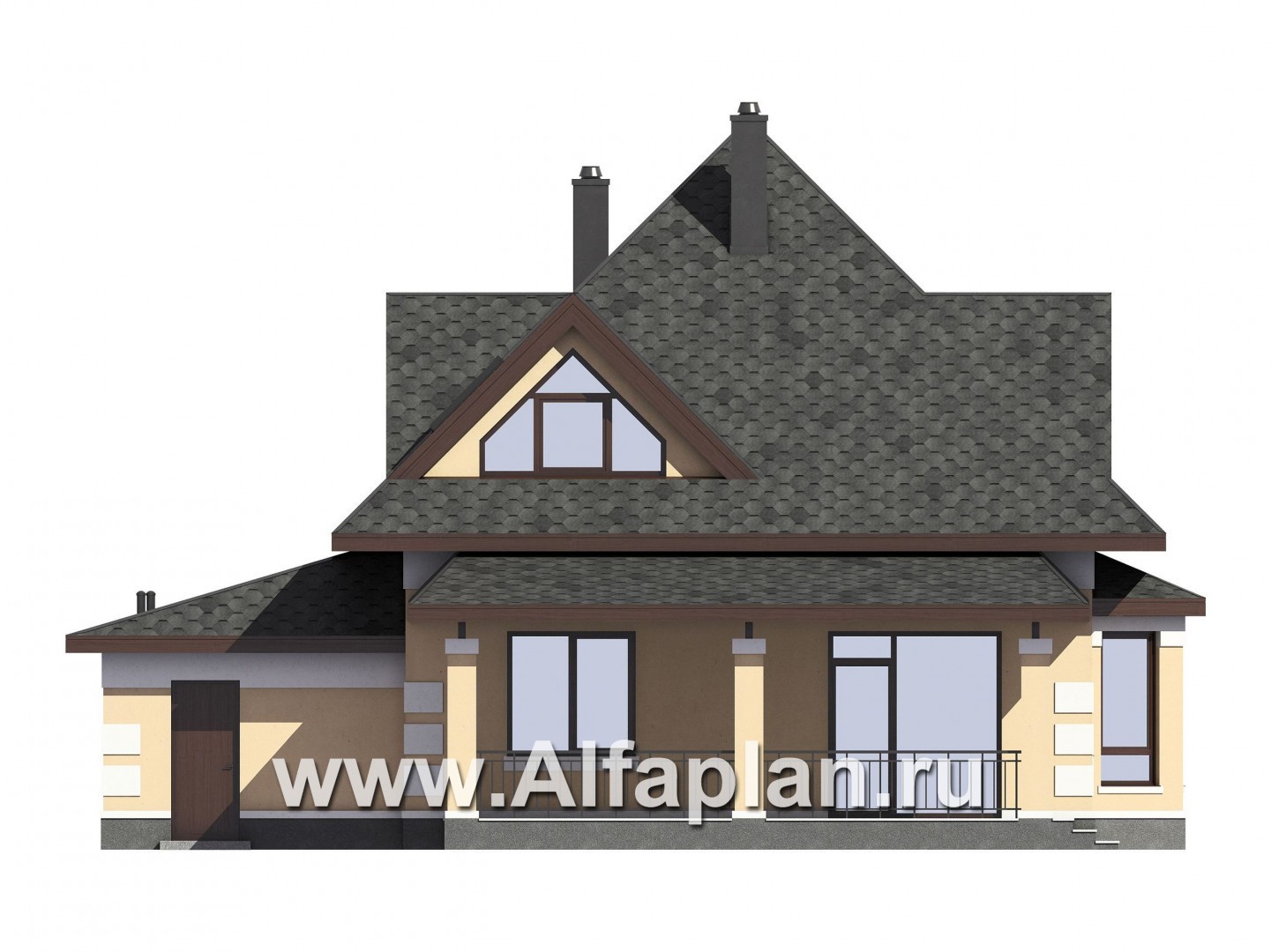 Проекты домов Альфаплан - Проект компактного мансардного дома c гаражом из газобетона - изображение фасада №4